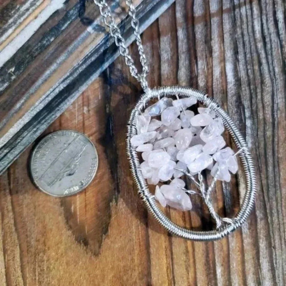 Tree of Life Gemstone Necklace Rose Quartz - Picture 2 of 3